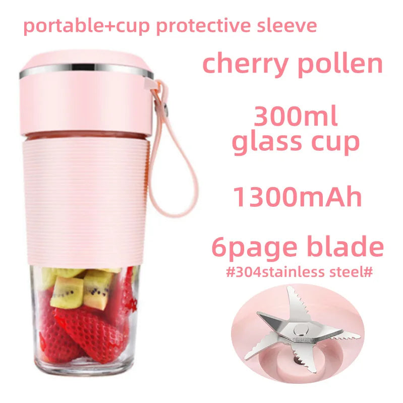 Licuadora portátil inalámbrica recargable por Usb, mezclador de jugo de frutas, máquina exprimidora eléctrica, taza de vidrio